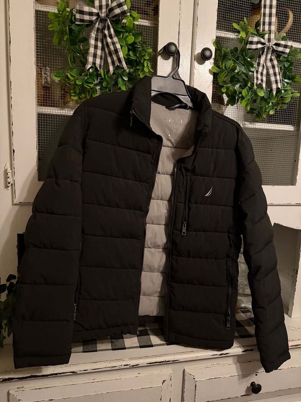 Nautica Quilted Puffer Jacket Size S Black Active Stretch Water Resistant